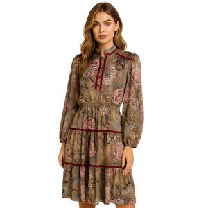 Vintage Floral Long Sleeve Midi Dress Large Boho‎ Hippie Seventies Gypsy Cottage